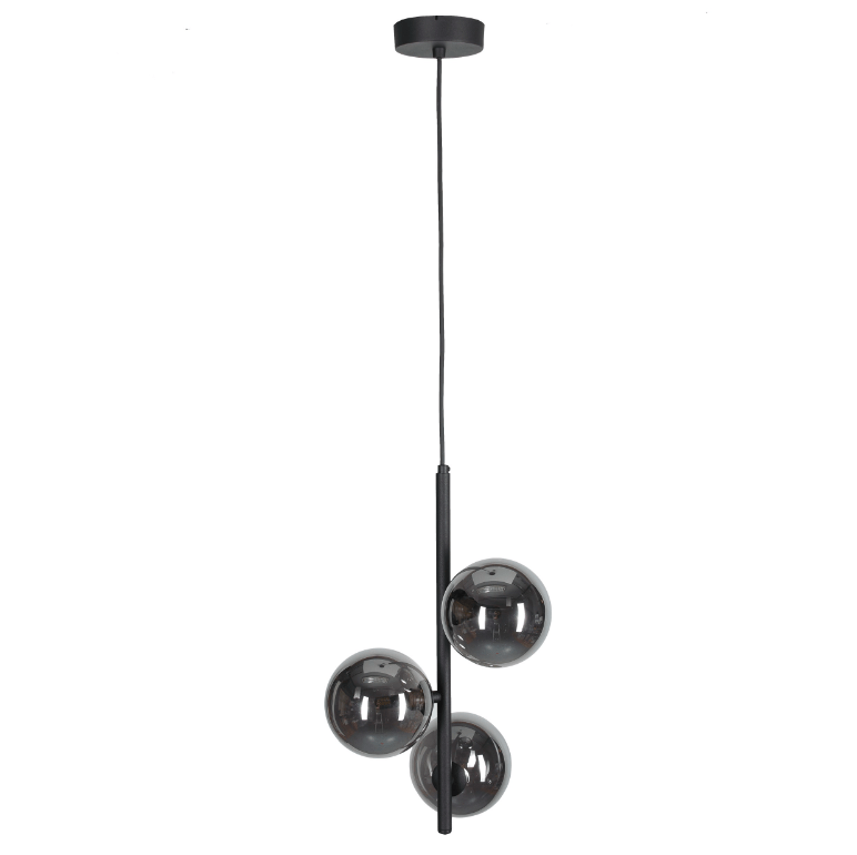 Lampa wisząca Estera 3 z przydymionymi, srebrno-szarymi kloszami