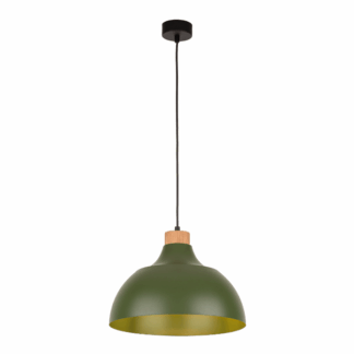 Stylowa wisząca lampa Cap TK w zielonym kolorze z drewnianym akcentem