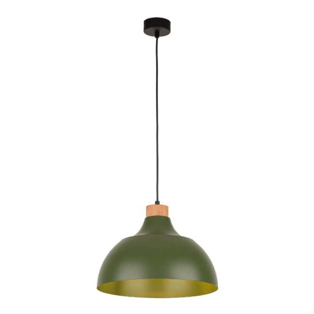 Stylowa wisząca lampa Cap TK w zielonym kolorze z drewnianym akcentem