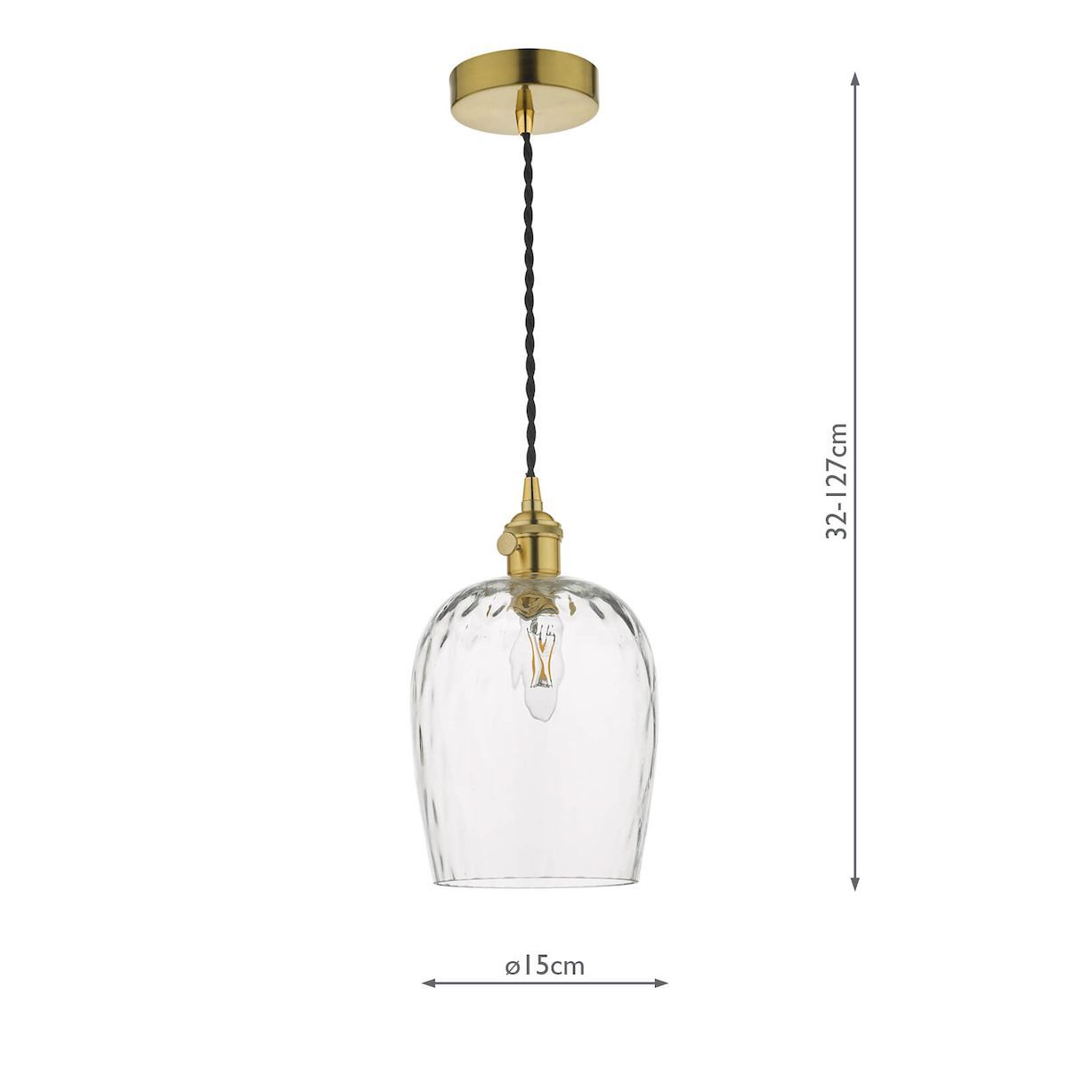 Elegancka wisząca lampa Hadano z mosiężnym wykończeniem i szklanym kloszem