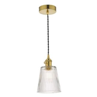 Wisząca lampa Hadano z mosiężnym wykończeniem i szklanym kloszem