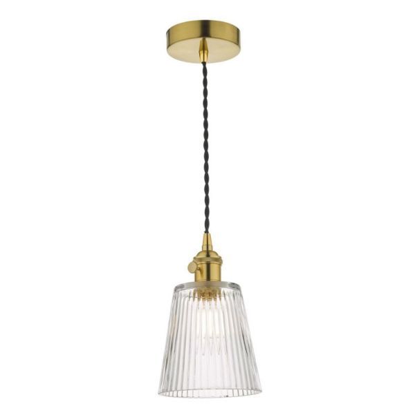 Wisząca lampa Hadano z mosiężnym wykończeniem i szklanym kloszem