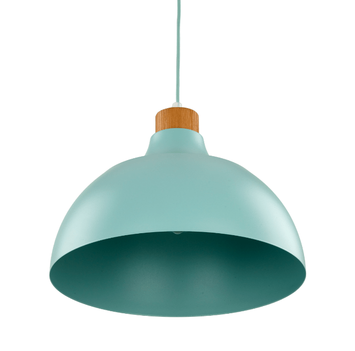 Wisząca lampa w odcieniach niebieskiego i mięty Cap TK z drewnianym akcentem