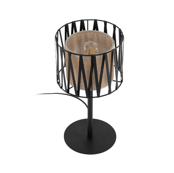 Jutowa lampka nocna Harmony z czarnym oplotem