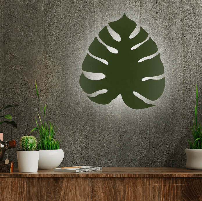 Kinkiet ścienny Monstera XL w zielonym kolorze – lampa w kształcie liścia.