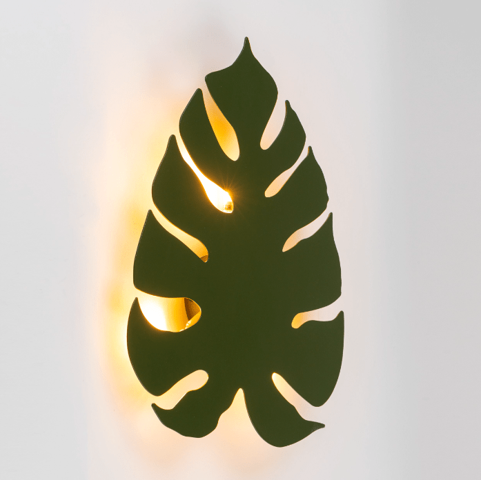 Kinkiet ścienny Monstera XL w zielonym kolorze – lampa w kształcie liścia.