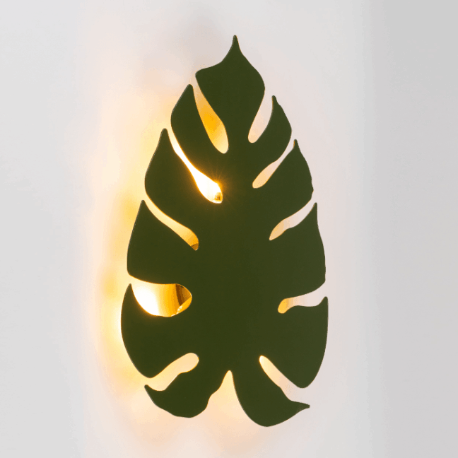 Dekoracyjny kinkiet w kształcie zielonego liścia Monstera