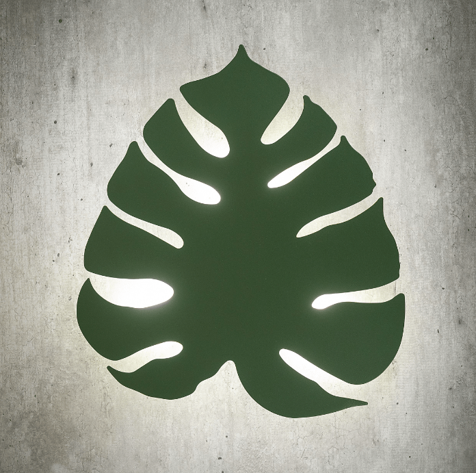Kinkiet ścienny Monstera XL w zielonym kolorze – lampa w kształcie liścia.