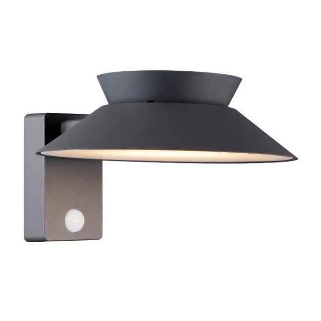 Kinkiet solarny Justina antracytowy z czujnikiem ruchu, zewnętrzna lampa ścienna Nordlux IP44 do ogrodu, tarasu i elewacji, nowoczesne oświetlenie LED.