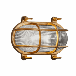 Lampa okrętowa Helford mosiężna IP64, wodoszczelny kinkiet marynistyczny retro do łodzi, domu i na taras, oświetlenie w stylu żeglarski bulaj