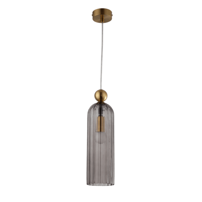 Wisząca lampa Piega 1 z dymionym, ryflowanym kloszem