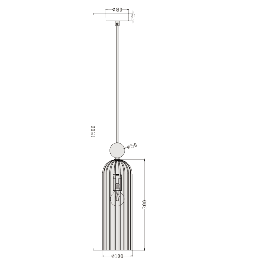 Wisząca lampa Piega 1 z dymionym, ryflowanym kloszem