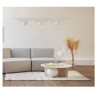 Podłużna wisząca lampa Sallo C z trzema białymi kulami