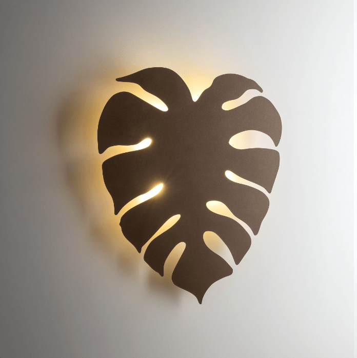 Brązowa lampa ścienna w kształcie liścia Monstery XL