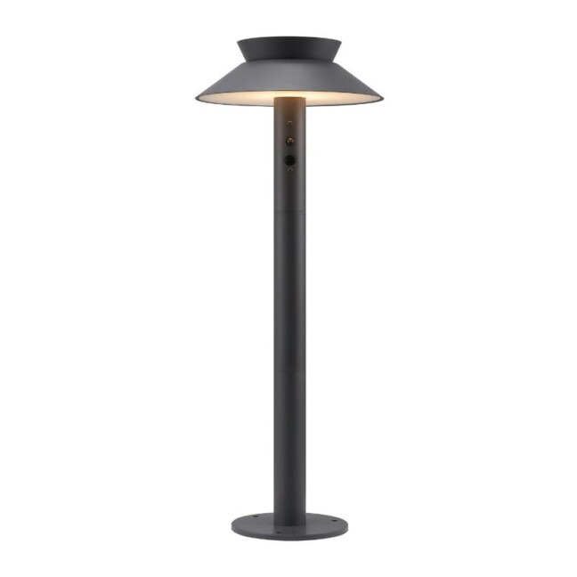 Czarna lampa solarna Justina Nordlux, ogrodowa, z czujnikiem ruchu, stojąca, LED, do oświetlenia ścieżek.