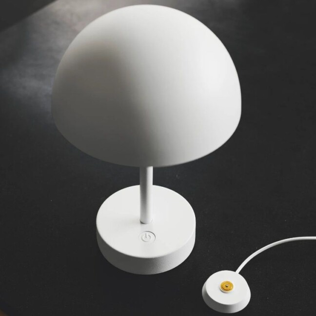 Przenośna, biała lampa stołowa Ellen To-Go MINI na baterie