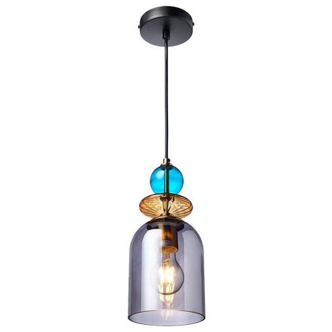 Kolorowa szklana lampa wisząca Tropea w odcieniach szarości, niebieskiego i bursztynu