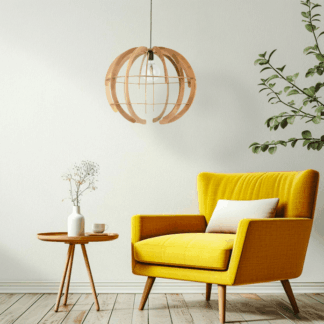 Stylowa wisząca lampa boho Venus Wood L w kształcie drewnianej kuli