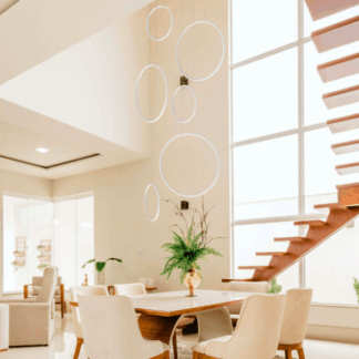 Wisząca lampa na antresolę Okręgi No. 8 – 6 pierścieni, 4000K, z funkcją ściemniania