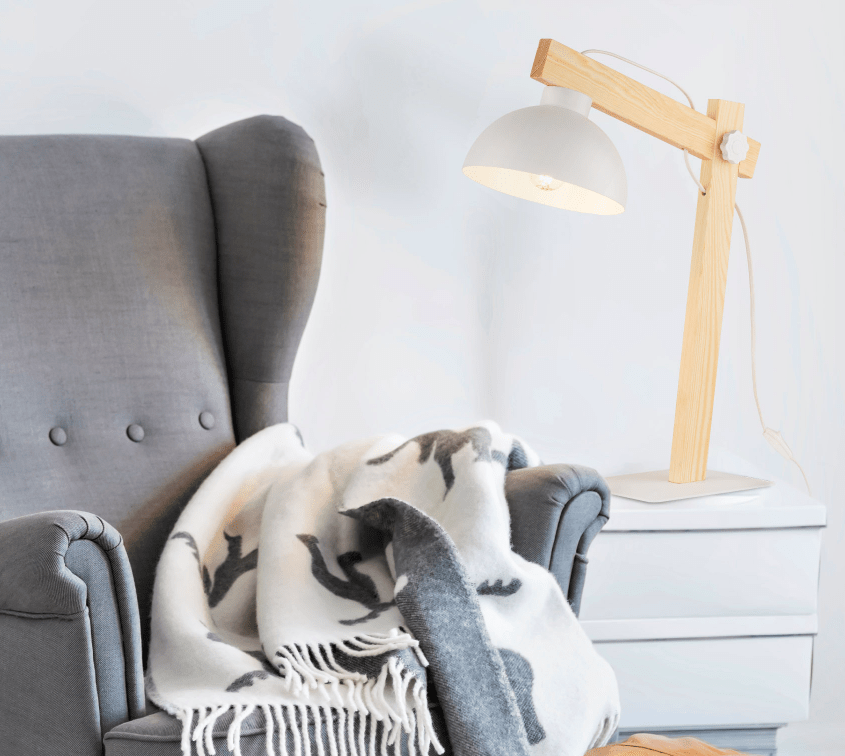 Biała lampka stołowa z drewna Oslo TK w stylu skandynawskim