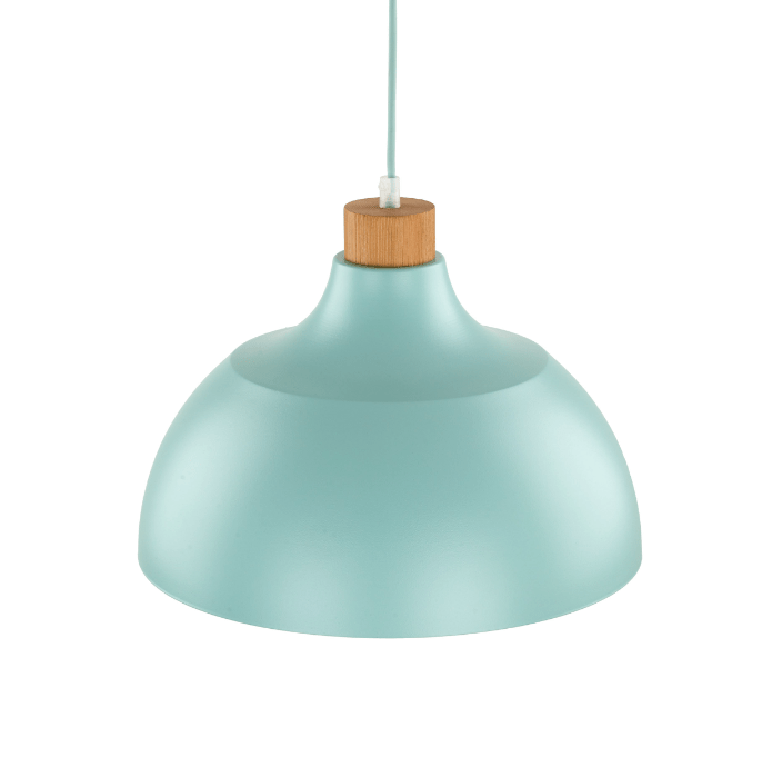 Wisząca lampa w odcieniach niebieskiego i mięty Cap TK z drewnianym akcentem
