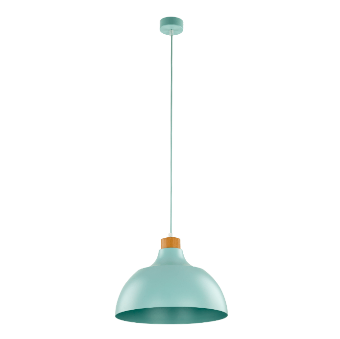Wisząca lampa w odcieniach niebieskiego i mięty Cap TK z drewnianym akcentem