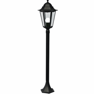 Czarna aluminiowa lampa stojąca Cardiff do ogrodu, odporna na warunki atmosferyczne dzięki klasie szczelności IP44