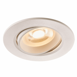 Eleganckie białe oczko LED Roar o ciepłej barwie 3000K, jasności 550lm, z funkcją ściemniania i klasą szczelności IP23