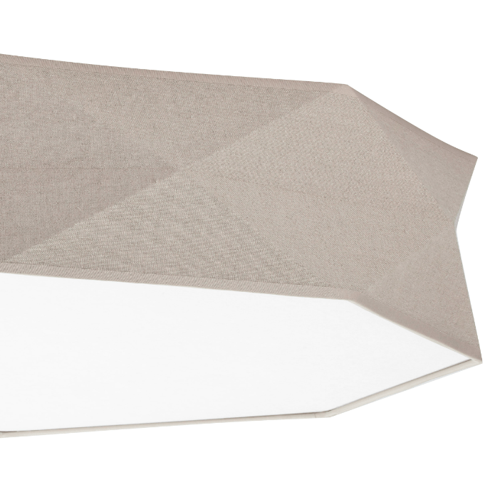 Beżowy plafon Kantoor o średnicy 78 cm z lnianym abażurem na sześć żarówek