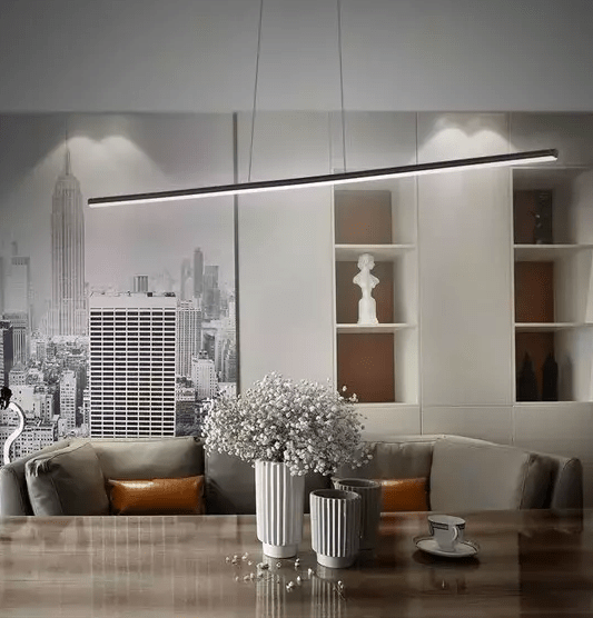 Podłużna wisząca lampa Linea No.1 z oświetleniem LED o temperaturze barwowej 3000K