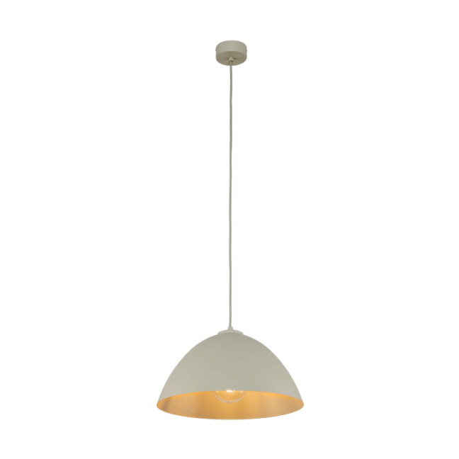 Beżowa, półowalna lampa wisząca Faro inspirowana stylem wabi-sabi