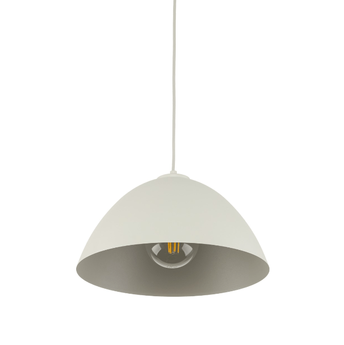 Beżowa, półowalna lampa wisząca Faro inspirowana stylem wabi-sabi