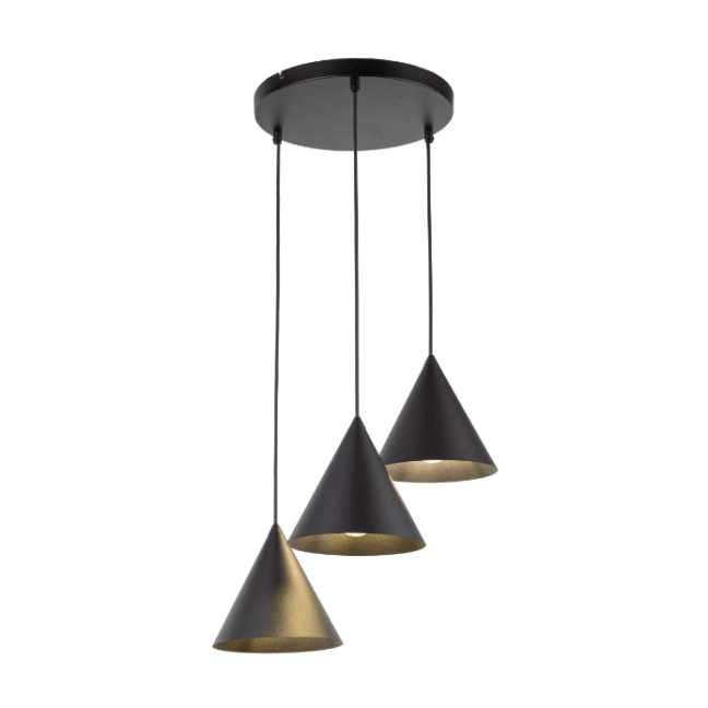 Wisząca lampa sufitowa Cono TK z trzema czarnymi stożkowymi kloszami