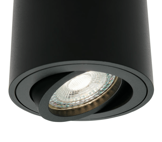 Regulowany sufitowy spot Sabonis w czarnym kolorze, wykonany z aluminium