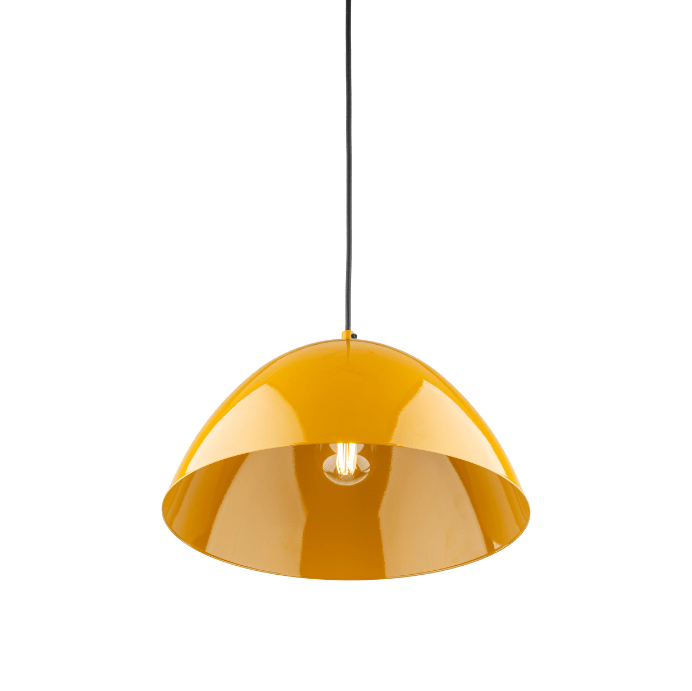 Żółta, wisząca lampa retro Faro o średnicy 33 cm