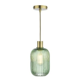Lampa w stylu retro Sawyer z zielonego prążkowanego szkła