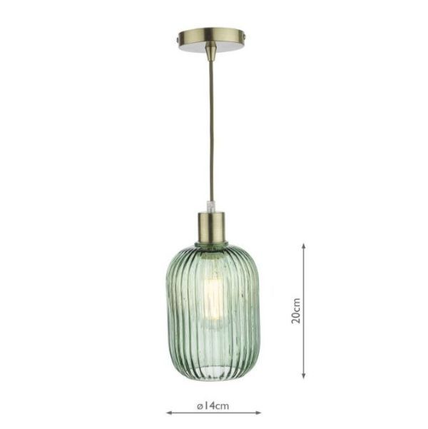 Lampa w stylu retro Sawyer z zielonego prążkowanego szkła