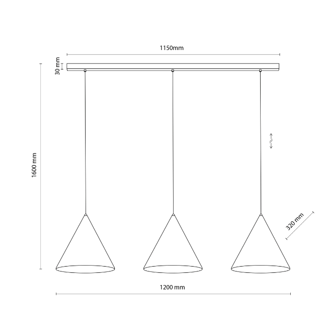 Wisząca lampa sufitowa Cono TK 120 cm na 3 żarówki do oświetlenia wyspy kuchennej