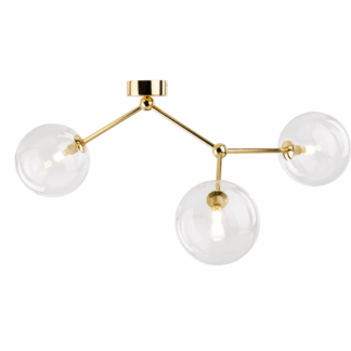 Złota lampa sufitowa Fairy z trzema przezroczystymi kloszami w kształcie kul