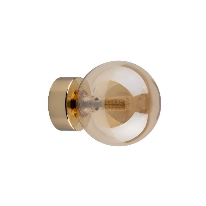 Elegancki złoty kinkiet Estera TK z bursztynową kulą o średnicy 12 cm