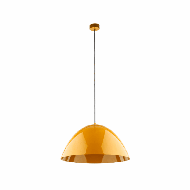 Żółta, połyskująca lampa wisząca Faro TK o średnicy 50 cm, emanująca elegancją