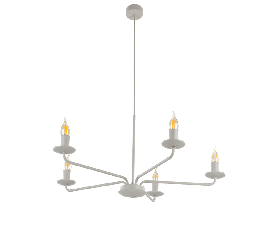 Rustykalny pięcioramienny żyrandol Limal w kolorze kości słoniowej