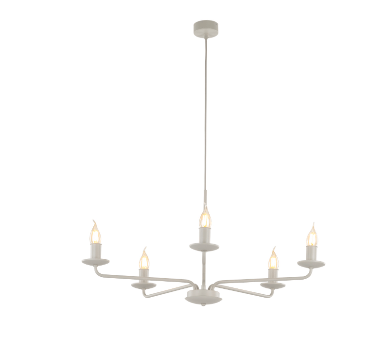 Rustykalny pięcioramienny żyrandol Limal w kolorze kości słoniowej