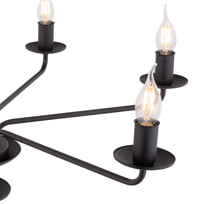 Czarny rustykalny żyrandol Limal z pięcioma źródłami światła