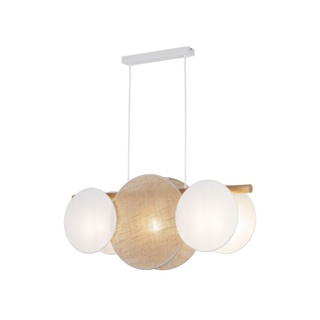 Lampa wisząca Pulse w stylu boho z białymi i beżowymi ozdobnymi kołami z juty