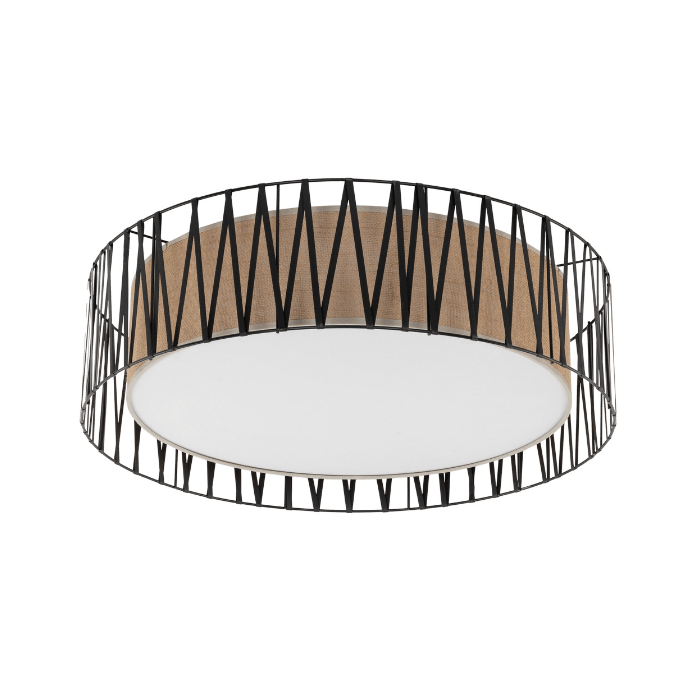 Beżowo-czarna lampa sufitowa Harmony o średnicy 72 cm w stylu boho, wykonana z juty