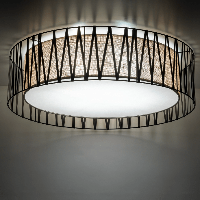 Beżowo-czarna lampa sufitowa Harmony o średnicy 72 cm w stylu boho, wykonana z juty