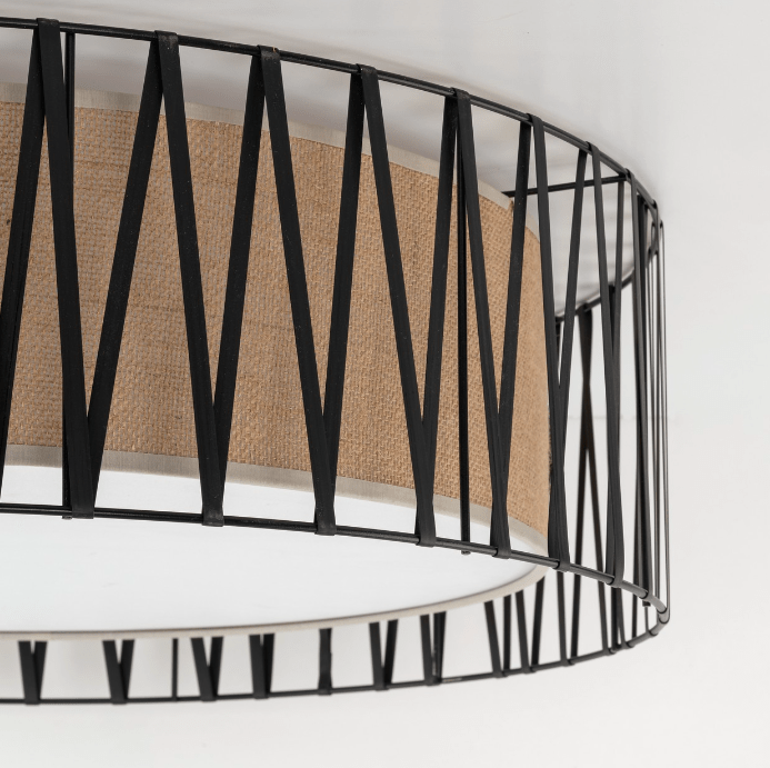 Beżowo-czarna lampa sufitowa Harmony o średnicy 72 cm w stylu boho, wykonana z juty