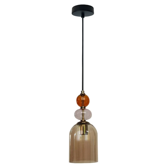 Dekoracyjna wisząca lampa Tropea z bursztynową i czerwoną szklaną kulą