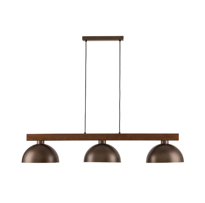 Elegancka drewniana lampa wisząca Oslo w kolorze brązowym z trzema punktami świetlnymi